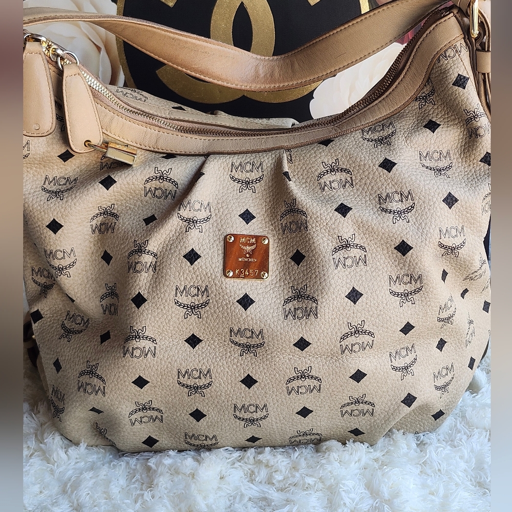 MCM Beige Monogram Shoulder Bag